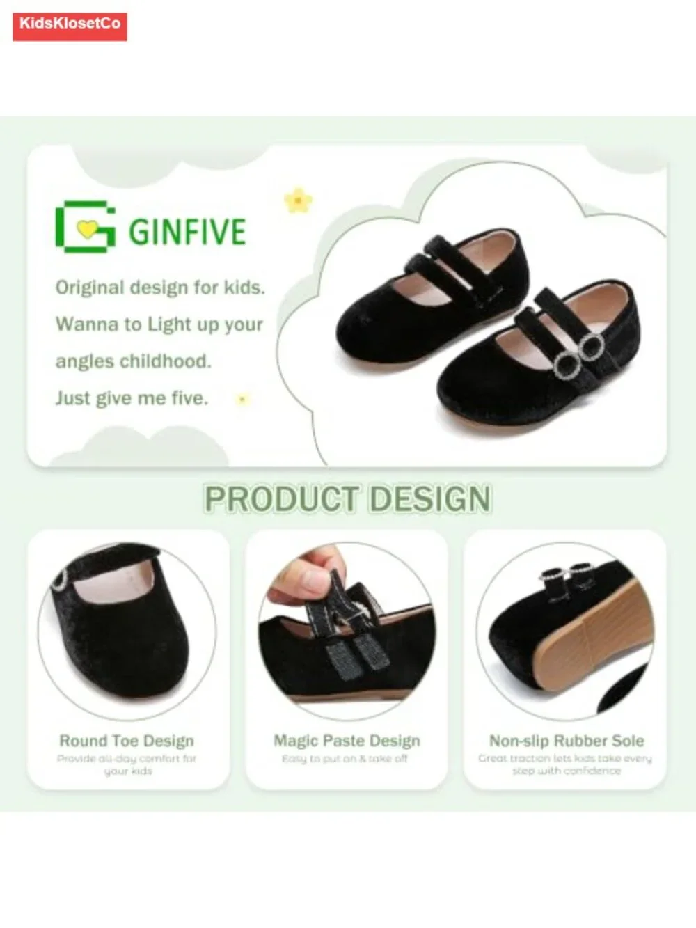 Girls Toddler Mary Jane Princess Dress Shoes Ballet Flats Velvet Hook & Loop